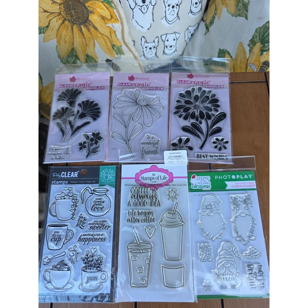 Lot of 6 Clear Photopolymer Stamp Sets Woodware Hero Arts Stamps of Life COFFEE